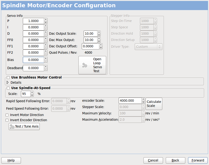 pncconf spindle config