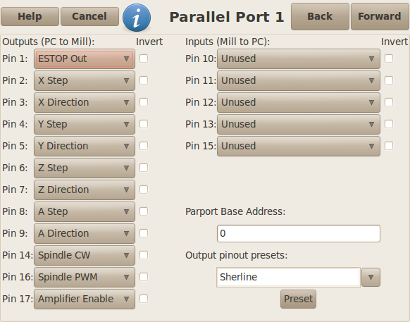 stepconf pinout