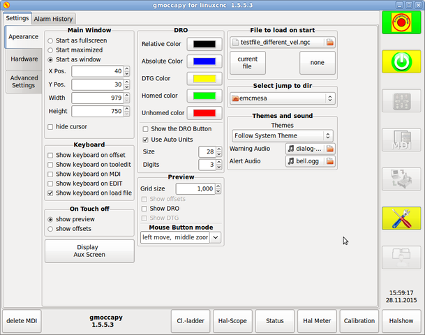 gmoccapy settings appearance